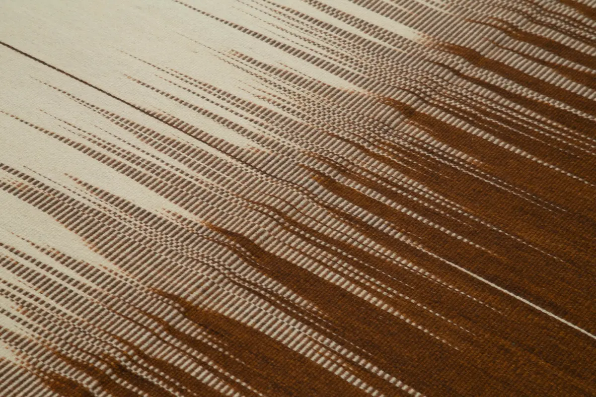 Gümgüm Modern Kahverengi Pamuk Üstü Yün El Dokuma Kilim-181x250 - Görsel 5