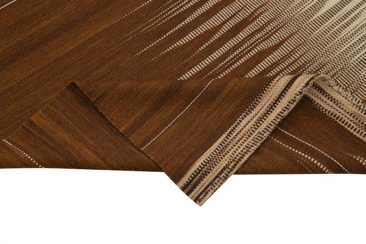 Gümgüm Modern Kahverengi Pamuk Üstü Yün El Dokuma Kilim-181x250 - Görsel 6