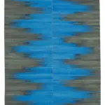 Gümgüm Modern Mavi Pamuk Üstü Yün El Dokuma Kilim-203x283