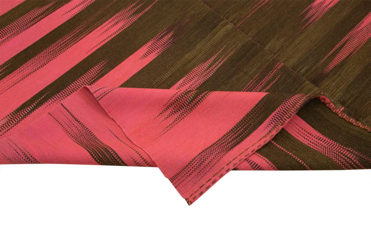 Gümgüm Modern Pembe Pamuk Üstü Yün El Dokuma Kilim-199x283 - Görsel 6