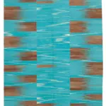 Gümgüm Modern Turkuaz Pamuk Üstü Yün El Dokuma Kilim-210x272