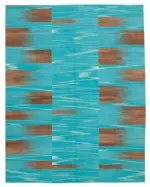 Gümgüm Modern Turkuaz Pamuk Üstü Yün El Dokuma Kilim-210x272