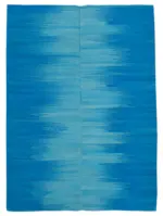 Gümgüm Modern Mavi Pamuk Üstü Yün El Dokuma Kilim-206x283