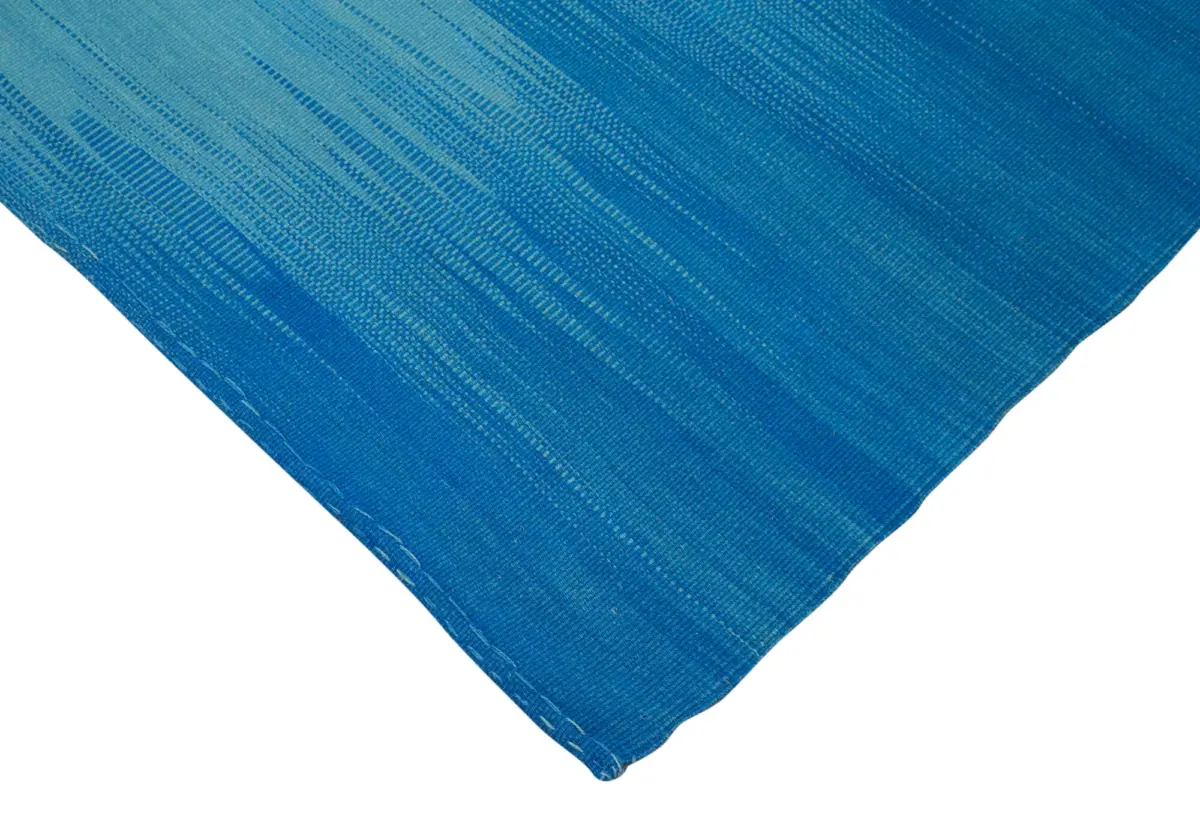 Gümgüm Modern Mavi Pamuk Üstü Yün El Dokuma Kilim-206x283 - Görsel 4