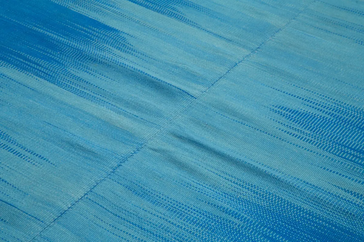 Gümgüm Modern Mavi Pamuk Üstü Yün El Dokuma Kilim-206x283 - Görsel 5