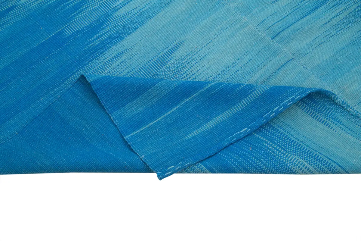 Gümgüm Modern Mavi Pamuk Üstü Yün El Dokuma Kilim-207x263 - Görsel 6