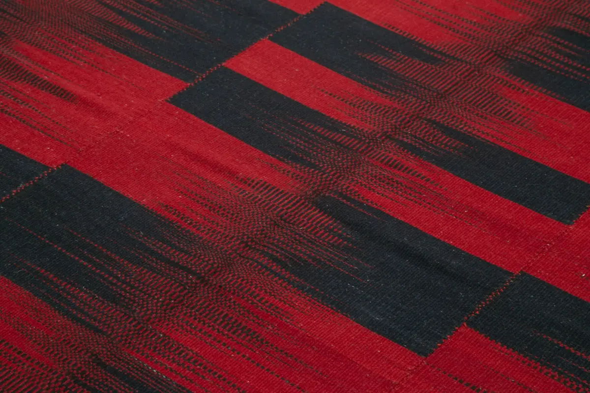 Gümgüm Modern Kırmızı Pamuk Üstü Yün El Dokuma Kilim-212x280 - Görsel 5