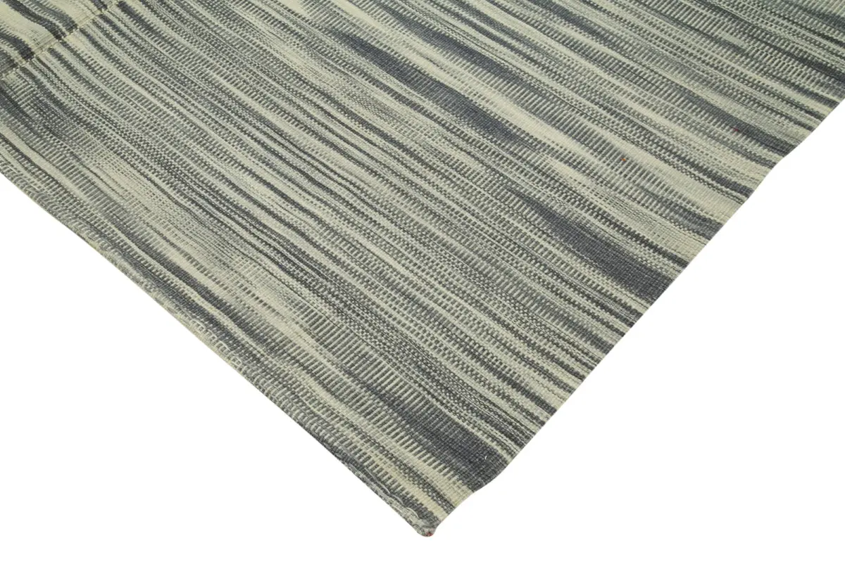 Gümgüm Modern Gri Pamuk Üstü Yün El Dokuma Kilim-205x290 - Görsel 4