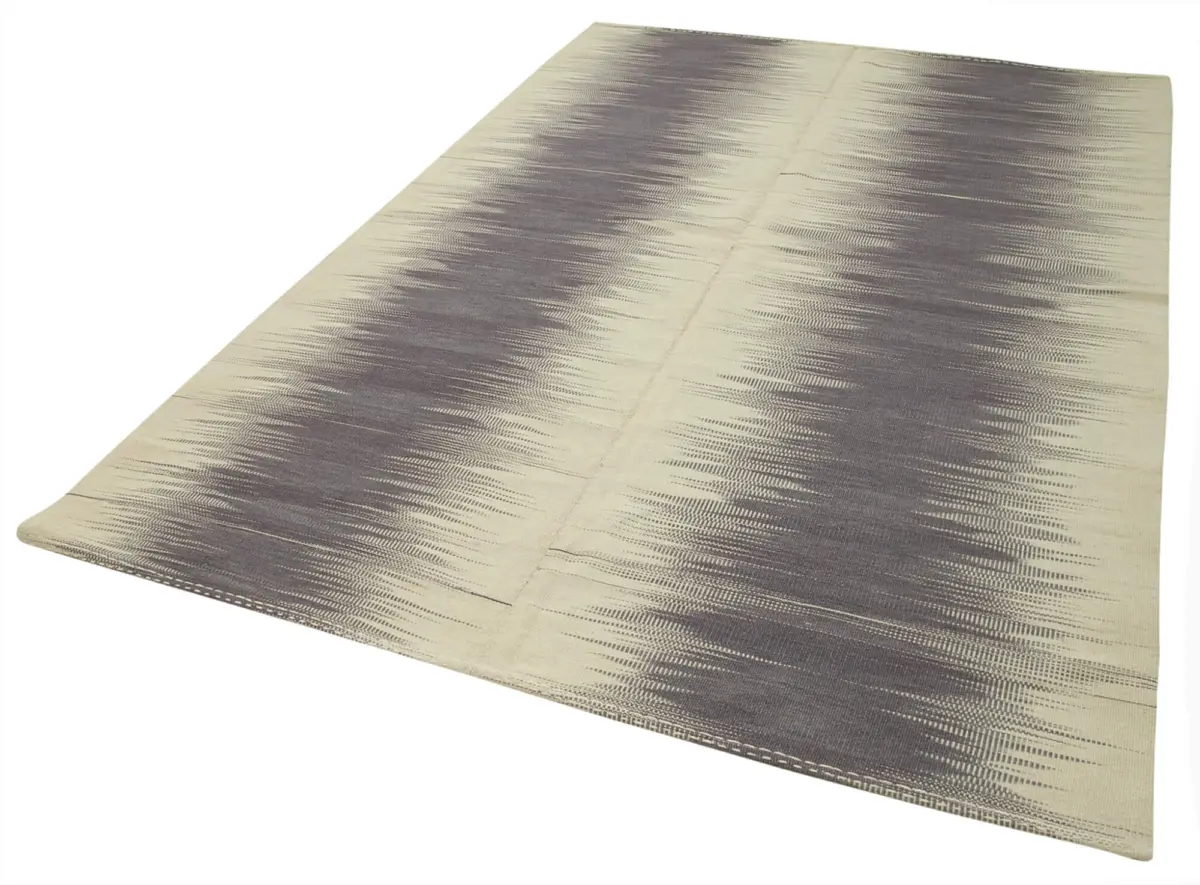 Gümgüm Modern Mor Pamuk Üstü Yün El Dokuma Kilim-199x292 - Görsel 3