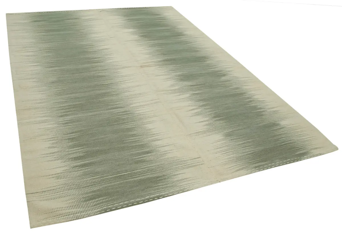 Gümgüm Modern Yeşil Pamuk Üstü Yün El Dokuma Kilim-202x276 - Görsel 2