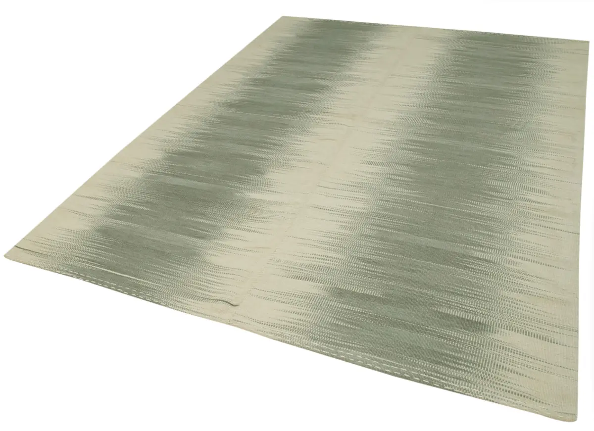 Gümgüm Modern Yeşil Pamuk Üstü Yün El Dokuma Kilim-202x276 - Görsel 3