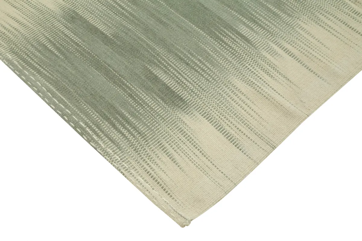 Gümgüm Modern Yeşil Pamuk Üstü Yün El Dokuma Kilim-202x276 - Görsel 4