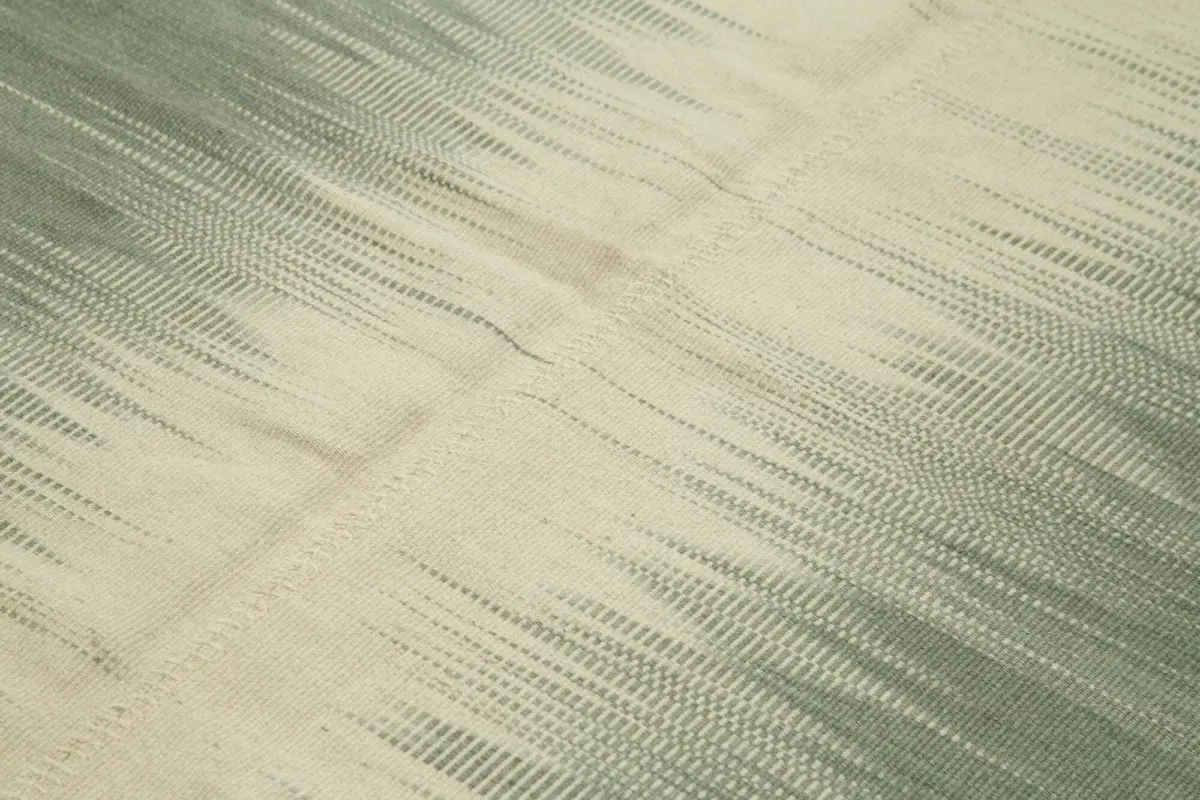 Gümgüm Modern Yeşil Pamuk Üstü Yün El Dokuma Kilim-202x276 - Görsel 5