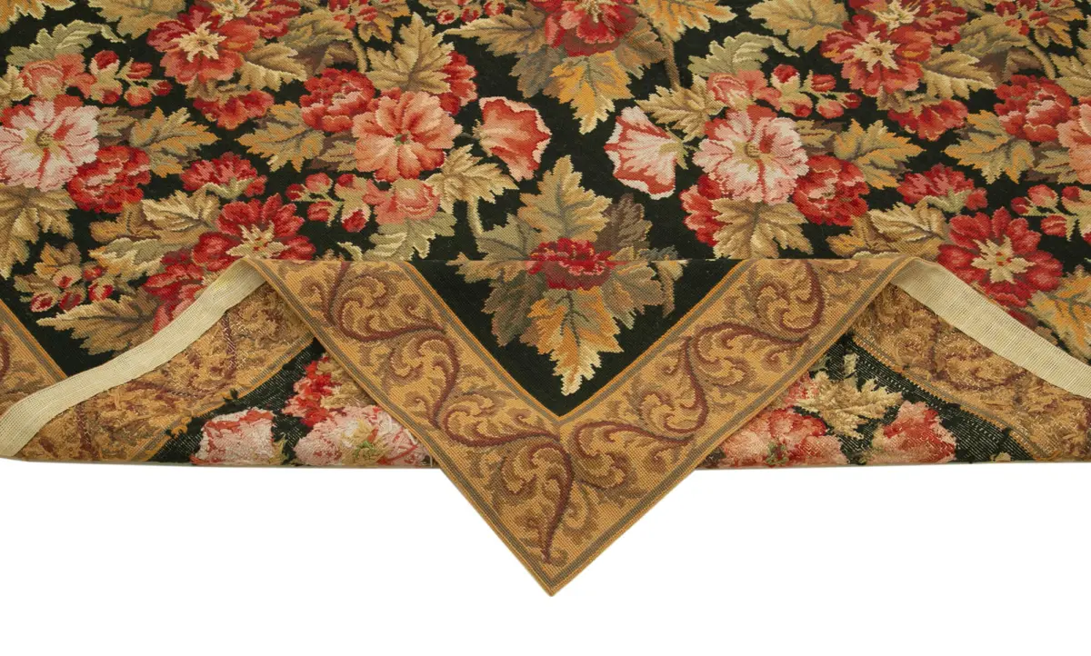 Needlepoint Kahverengi Pamuk Üzerine Yün El Dokuma Halı-183x278 - Görsel 6