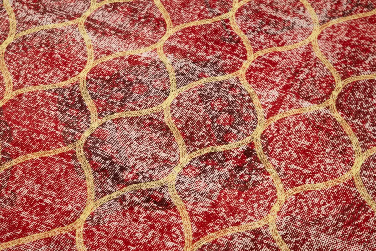 Modern Halı- Kırmızı Pamuk Üzerine Yün El Dokuma Halı-143x377 - Görsel 5