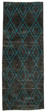 Modern Halı- Siyah Pamuk Üzerine Yün El Dokuma Halı-147x388