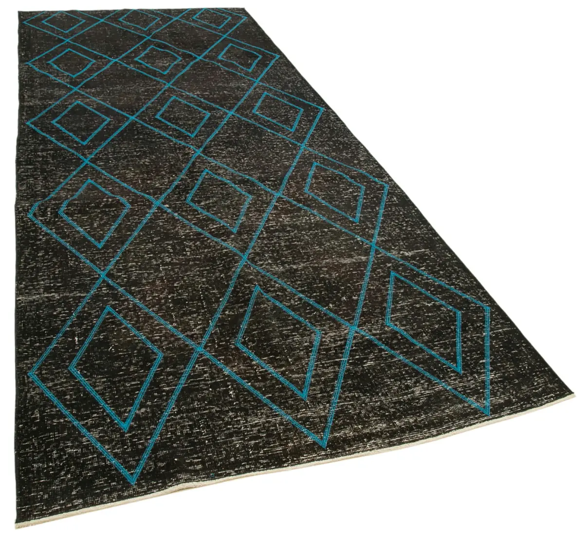 Modern Halı- Siyah Pamuk Üzerine Yün El Dokuma Halı-147x388 - Görsel 2