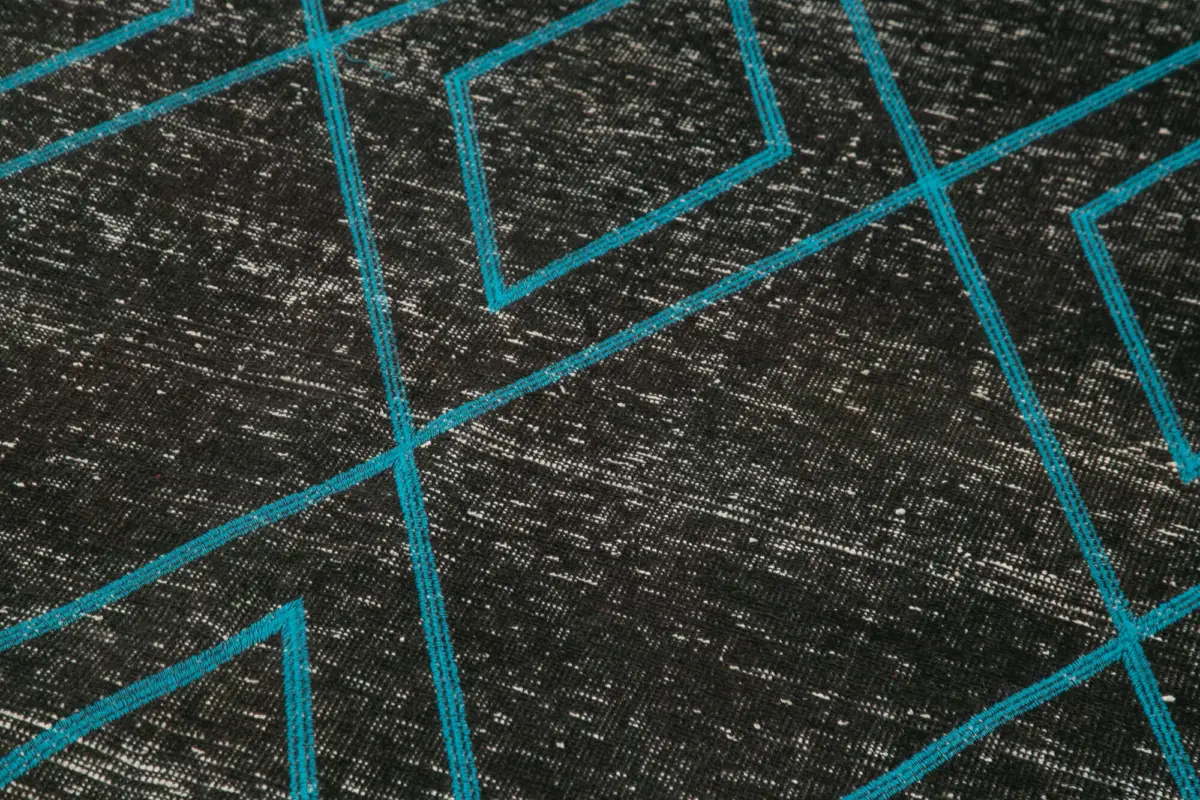 Modern Halı- Siyah Pamuk Üzerine Yün El Dokuma Halı-147x388 - Görsel 5