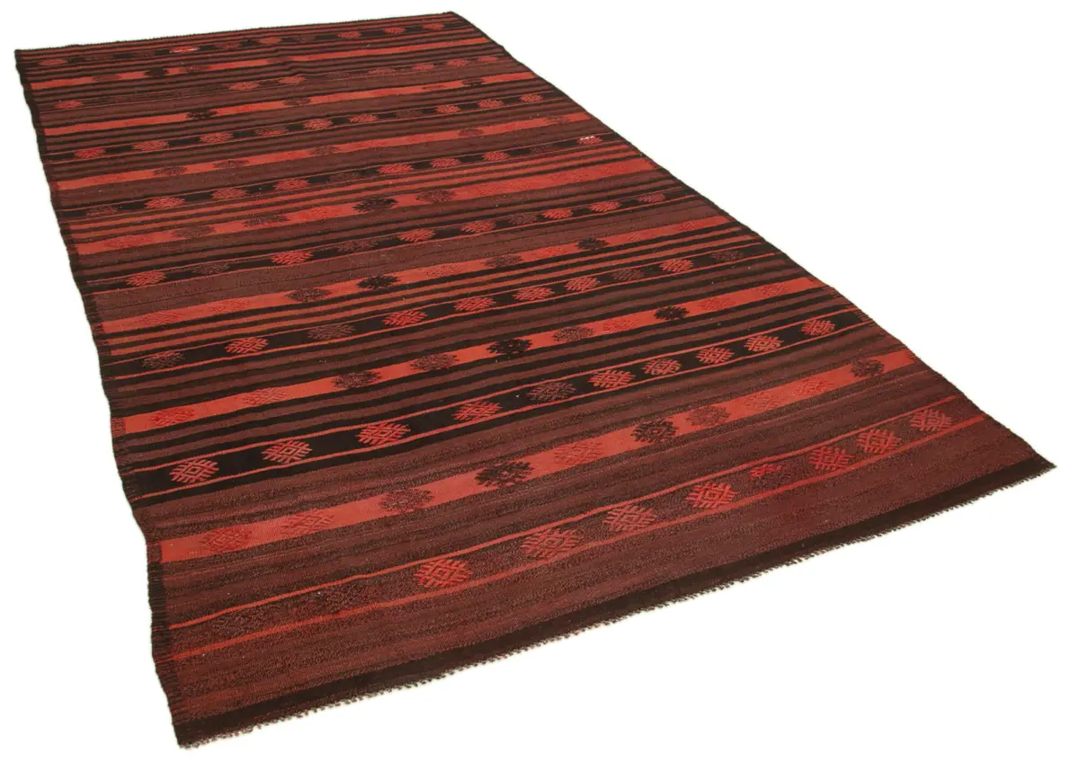 Cıcım Eskitme Turuncu Renk Keçi Kılı El Dokuma Kilim-187x344 - Görsel 2