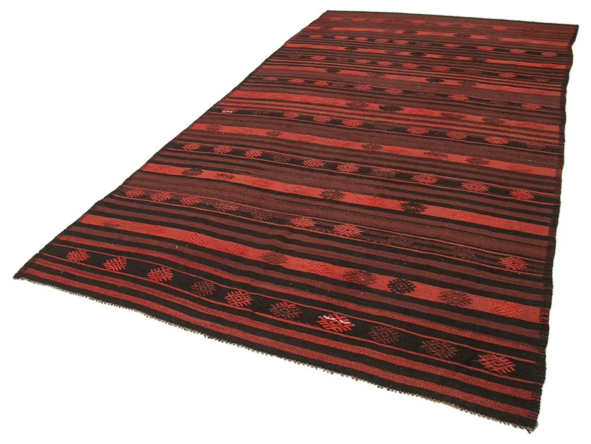 Cıcım Eskitme Turuncu Renk Keçi Kılı El Dokuma Kilim-187x344 - Görsel 3