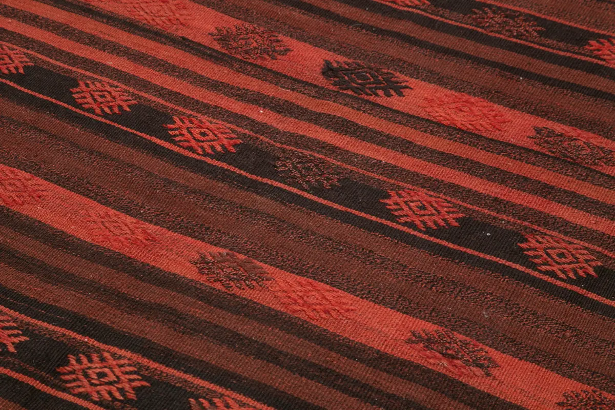 Cıcım Eskitme Turuncu Renk Keçi Kılı El Dokuma Kilim-187x344 - Görsel 5