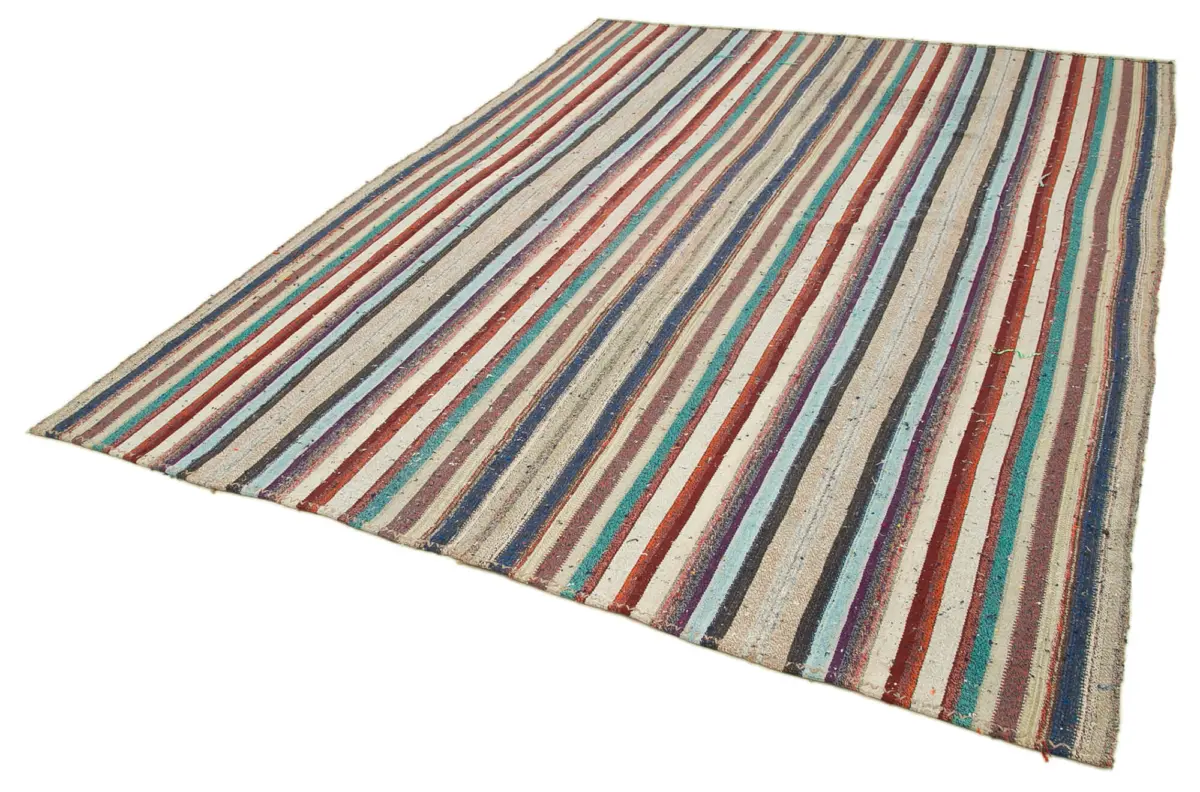 Chaput Çizgili Multi Renk Pamuk Üzerine Yün El Dokuma Kilim-223x300 - Görsel 3