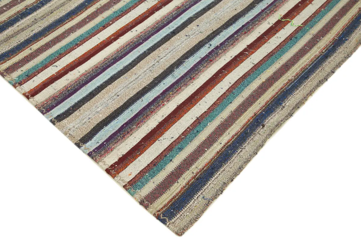 Chaput Çizgili Multi Renk Pamuk Üzerine Yün El Dokuma Kilim-223x300 - Görsel 4