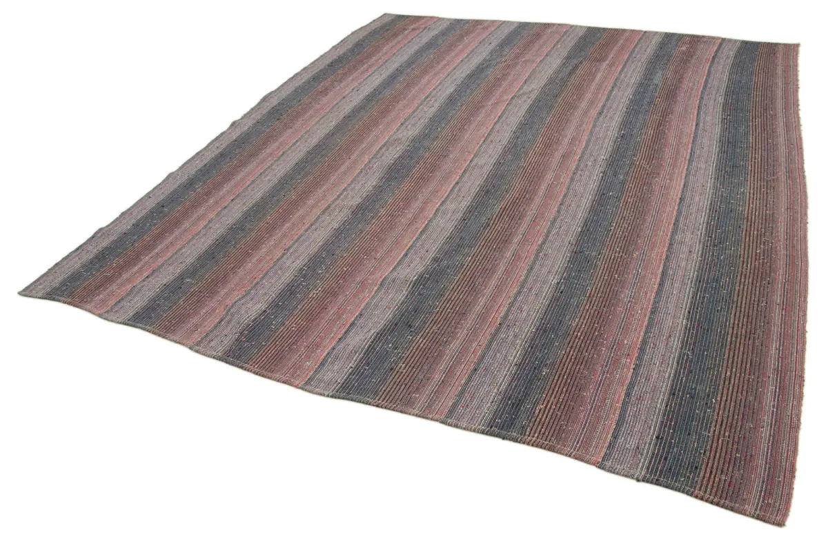 Chaput Çizgili Multi Renk Pamuk Üzerine Yün El Dokuma Kilim-240x285 - Görsel 3
