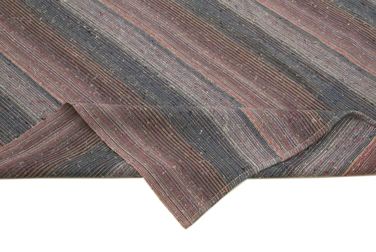 Chaput Çizgili Multi Renk Pamuk Üzerine Yün El Dokuma Kilim-240x285 - Görsel 6