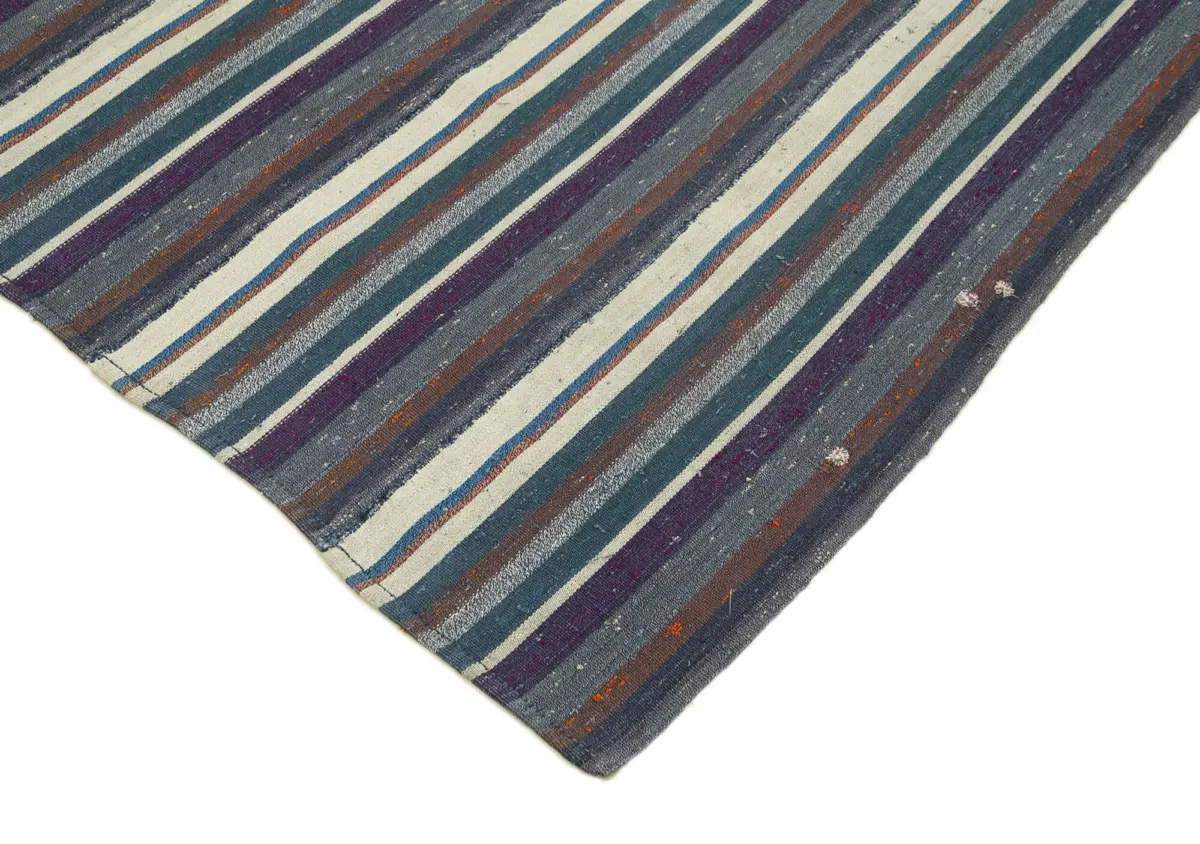 Chaput Çizgili Mor Renk Pamok Üzerine Yün El Dokuma Kilim-190x270 - Görsel 4