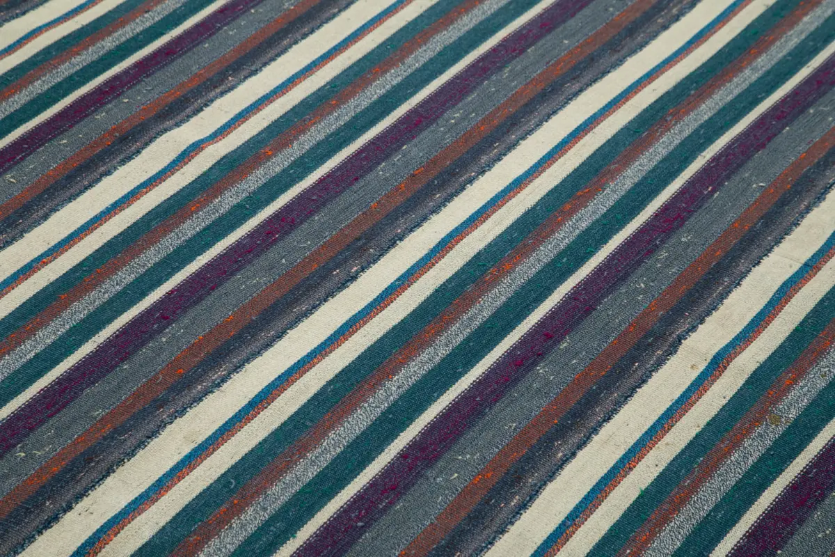 Chaput Çizgili Mor Renk Pamok Üzerine Yün El Dokuma Kilim-190x270 - Görsel 5