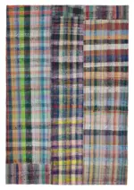 Chaput Patchwork Multi Renk Pamuk Üzerine Yün El Dokuma Kilim-208x307