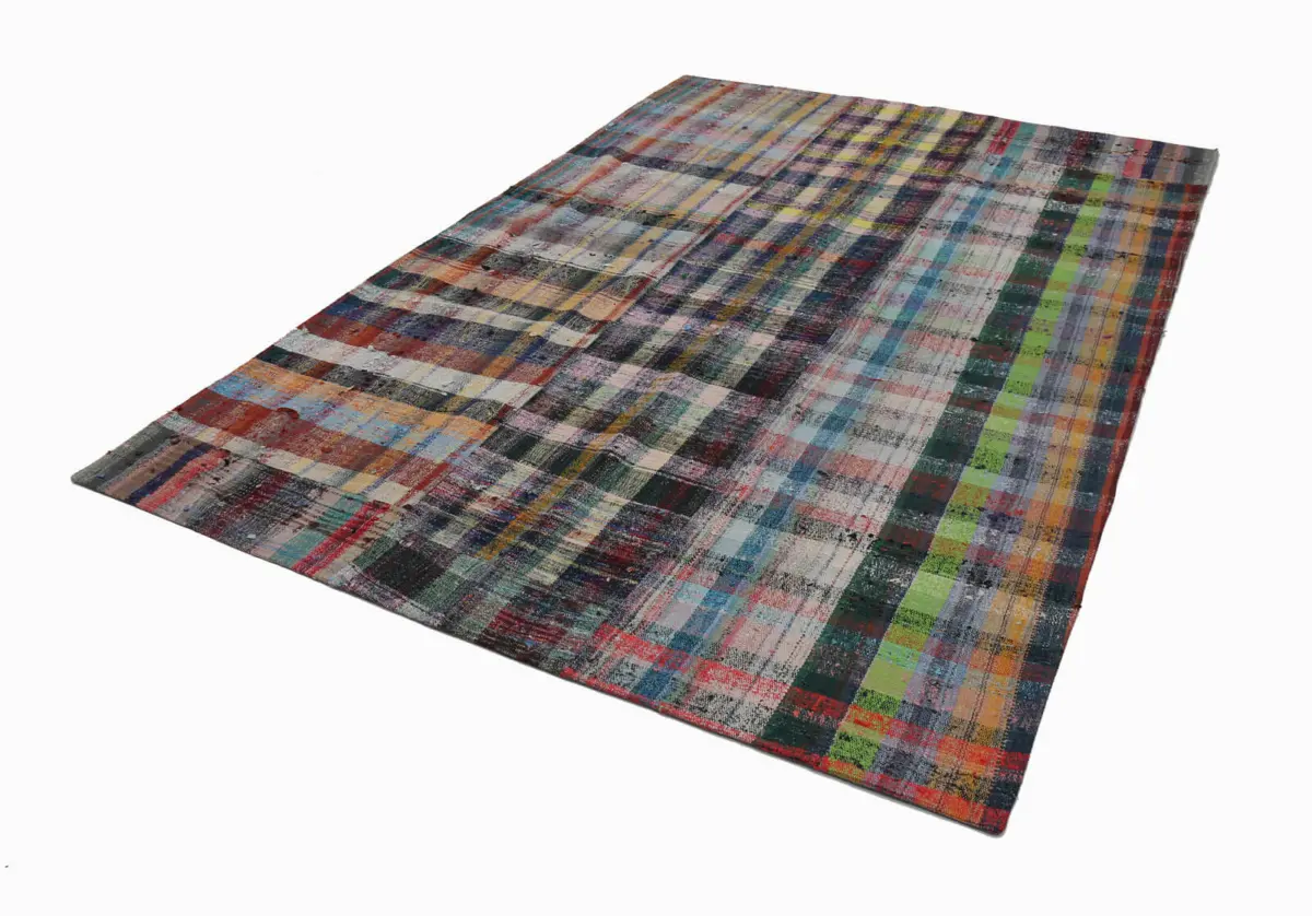 Chaput Patchwork Multi Renk Pamuk Üzerine Yün El Dokuma Kilim-208x307 - Görsel 2