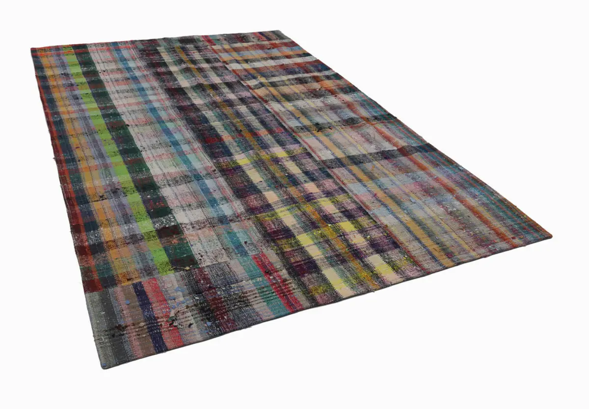Chaput Patchwork Multi Renk Pamuk Üzerine Yün El Dokuma Kilim-208x307 - Görsel 3