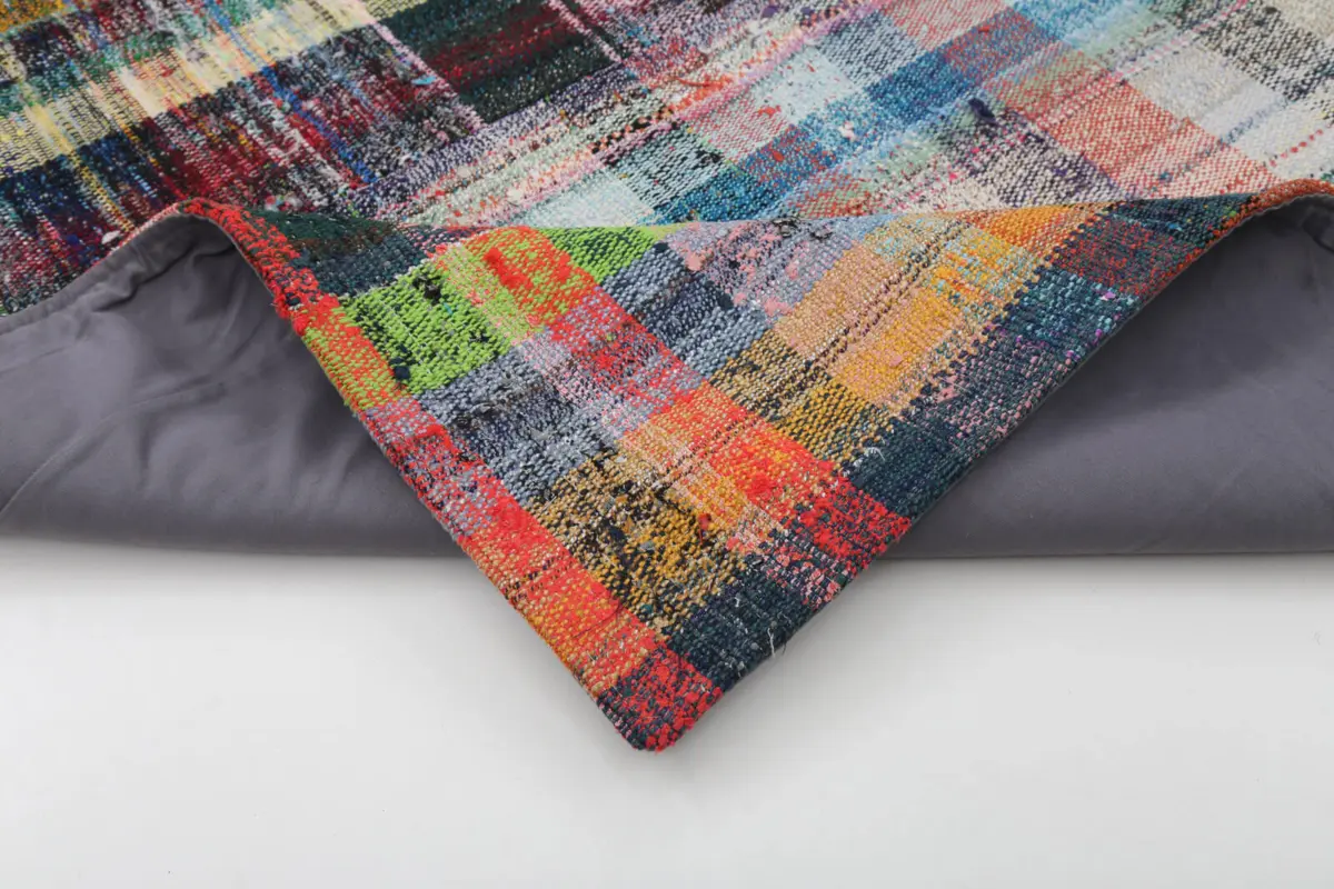 Chaput Patchwork Multi Renk Pamuk Üzerine Yün El Dokuma Kilim-208x307 - Görsel 5