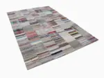 Chaput Patchwork Bej Renk Pamuk Üzerine Yün El Dokuma Kilim-202x300 - Görsel 3