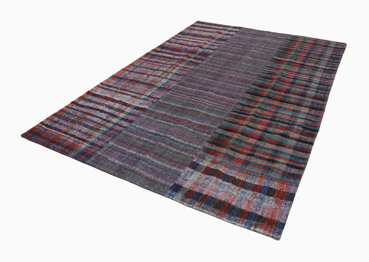 Chaput Patchwork Mor Renk Pamuk Üzerine Yün El Dokuma Kilim-207x302 - Görsel 2