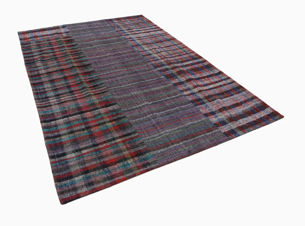 Chaput Patchwork Mor Renk Pamuk Üzerine Yün El Dokuma Kilim-207x302 - Görsel 3