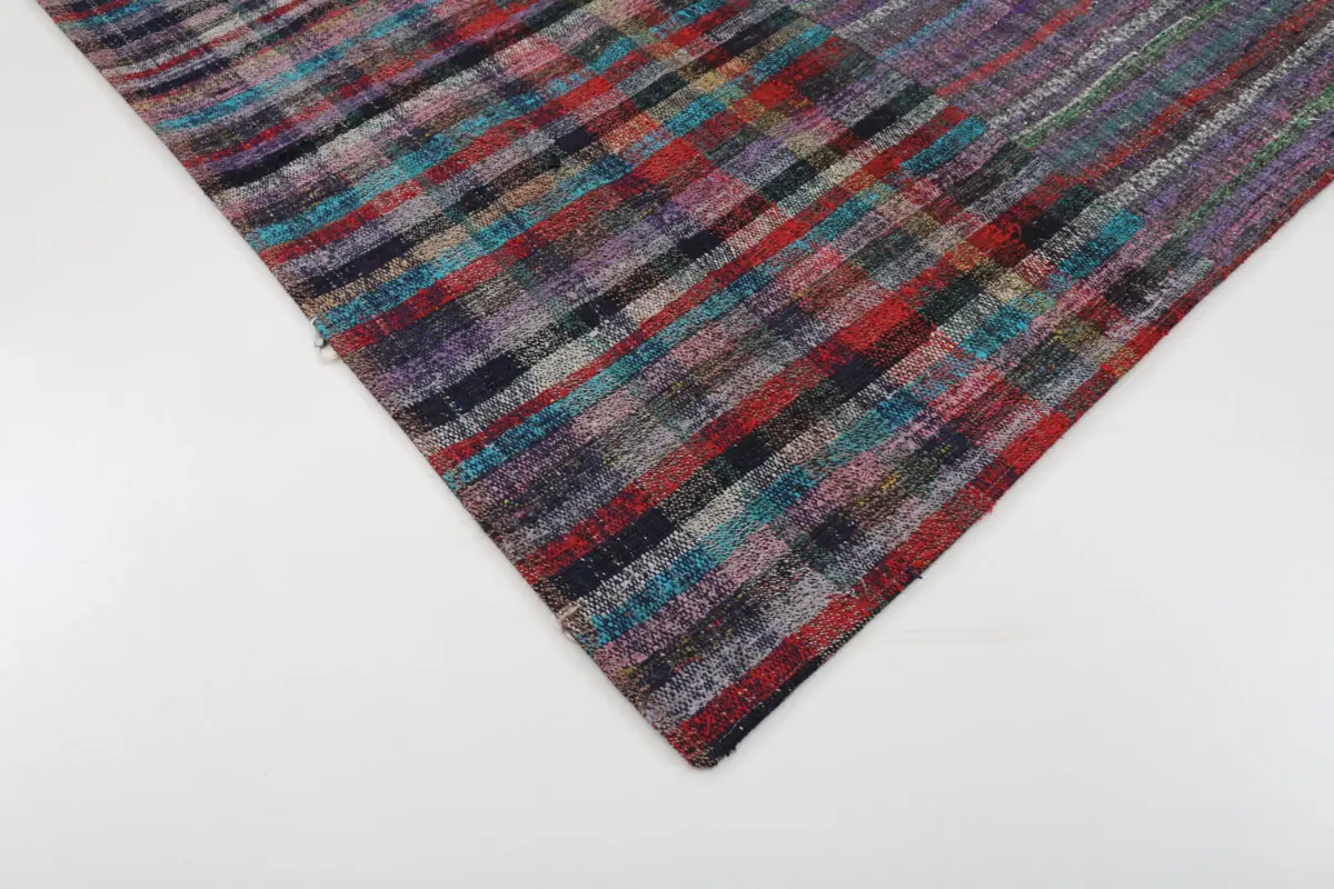 Chaput Patchwork Mor Renk Pamuk Üzerine Yün El Dokuma Kilim-207x302 - Görsel 4