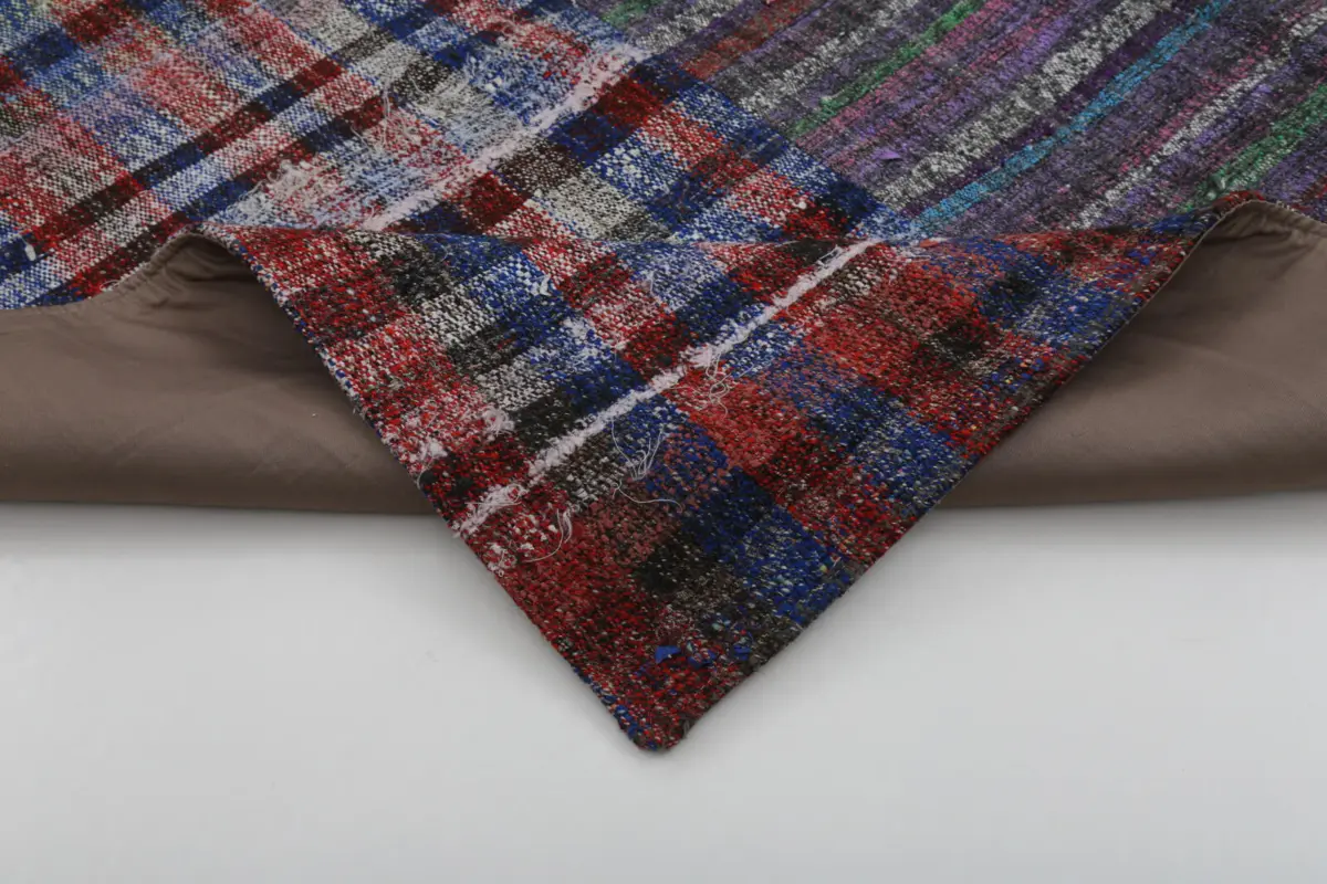 Chaput Patchwork Mor Renk Pamuk Üzerine Yün El Dokuma Kilim-207x302 - Görsel 5