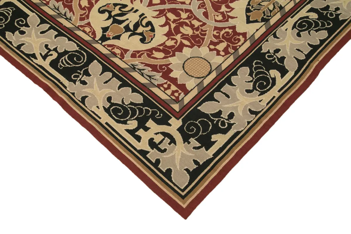 Needlepoint Kırmızı Pamuk Üzerine Yün El Dokuma Halı-278x368 - Görsel 4