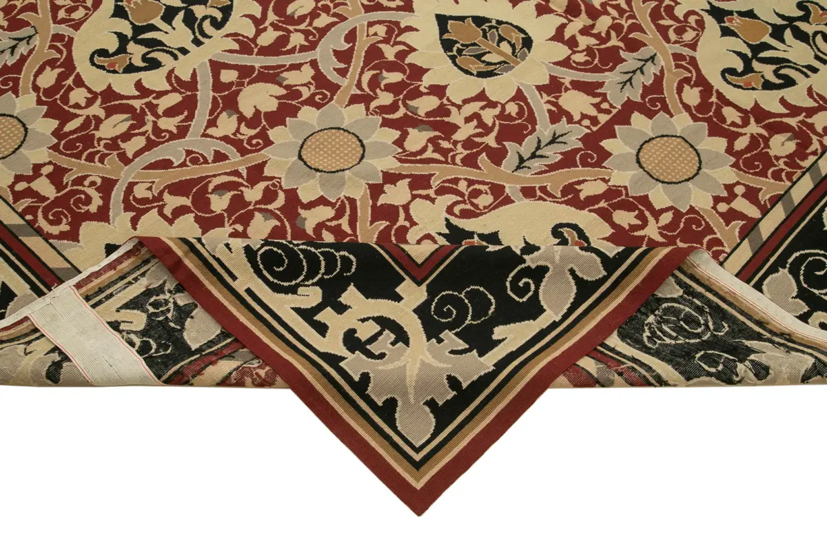 Needlepoint Kırmızı Pamuk Üzerine Yün El Dokuma Halı-278x368 - Görsel 6