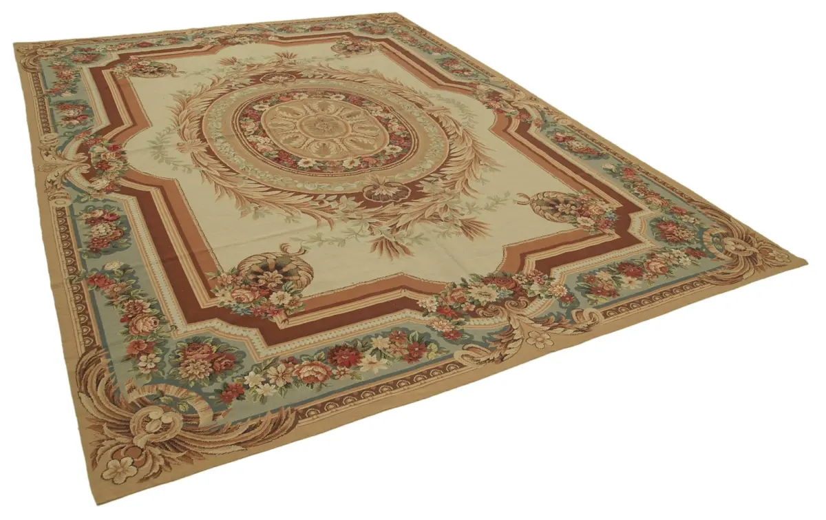 Needlepoint Bej Pamuk Üzerine Yün El Dokuma Halı-272x361 - Görsel 2