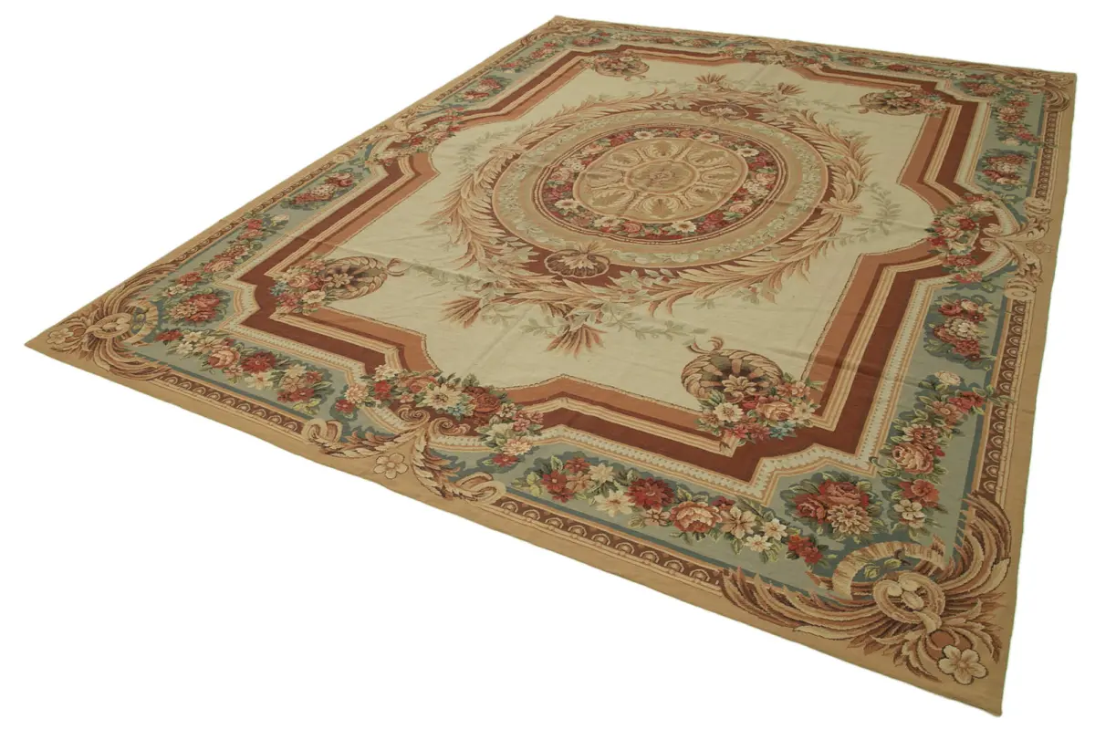 Needlepoint Bej Pamuk Üzerine Yün El Dokuma Halı-272x361 - Görsel 3