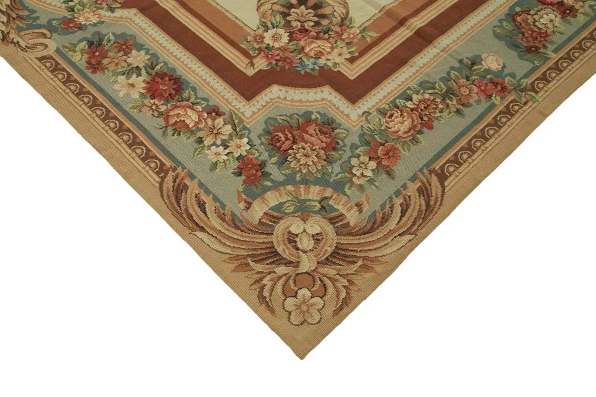 Needlepoint Bej Pamuk Üzerine Yün El Dokuma Halı-272x361 - Görsel 4