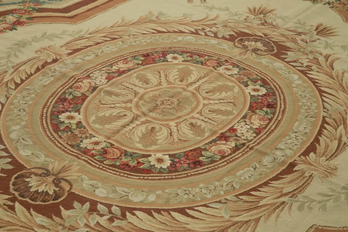 Needlepoint Bej Pamuk Üzerine Yün El Dokuma Halı-272x361 - Görsel 5