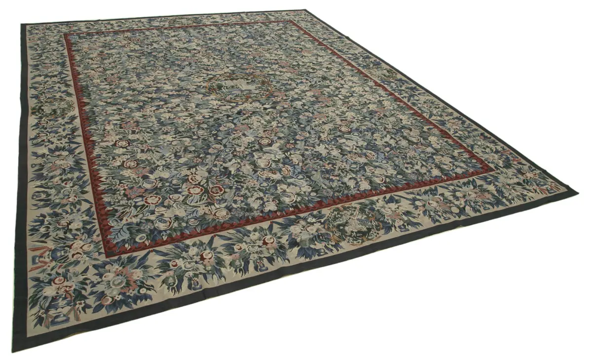 Needlepoint Bej Pamuk Üzerine Yün El Dokuma Halı-363x446 - Görsel 2