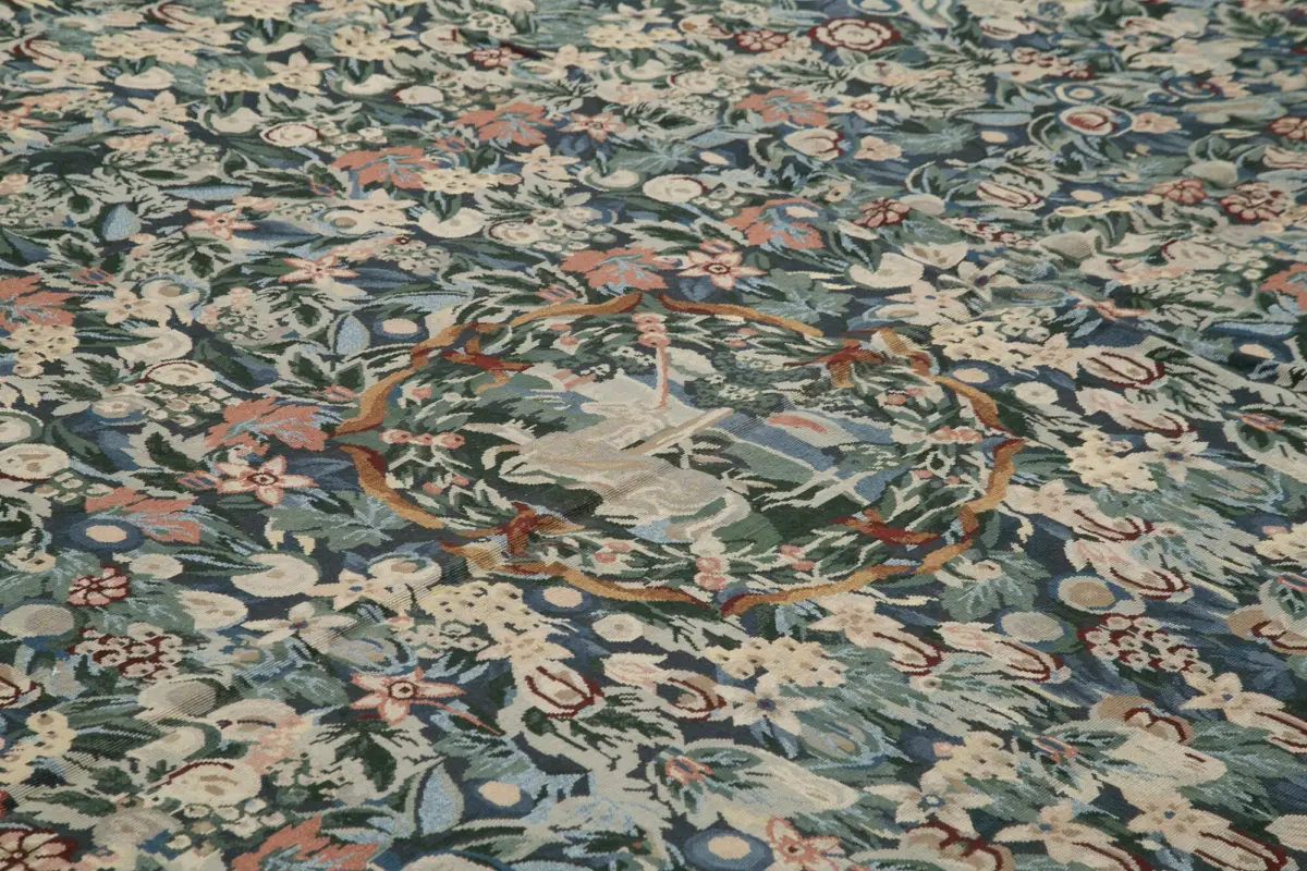 Needlepoint Bej Pamuk Üzerine Yün El Dokuma Halı-363x446 - Görsel 5