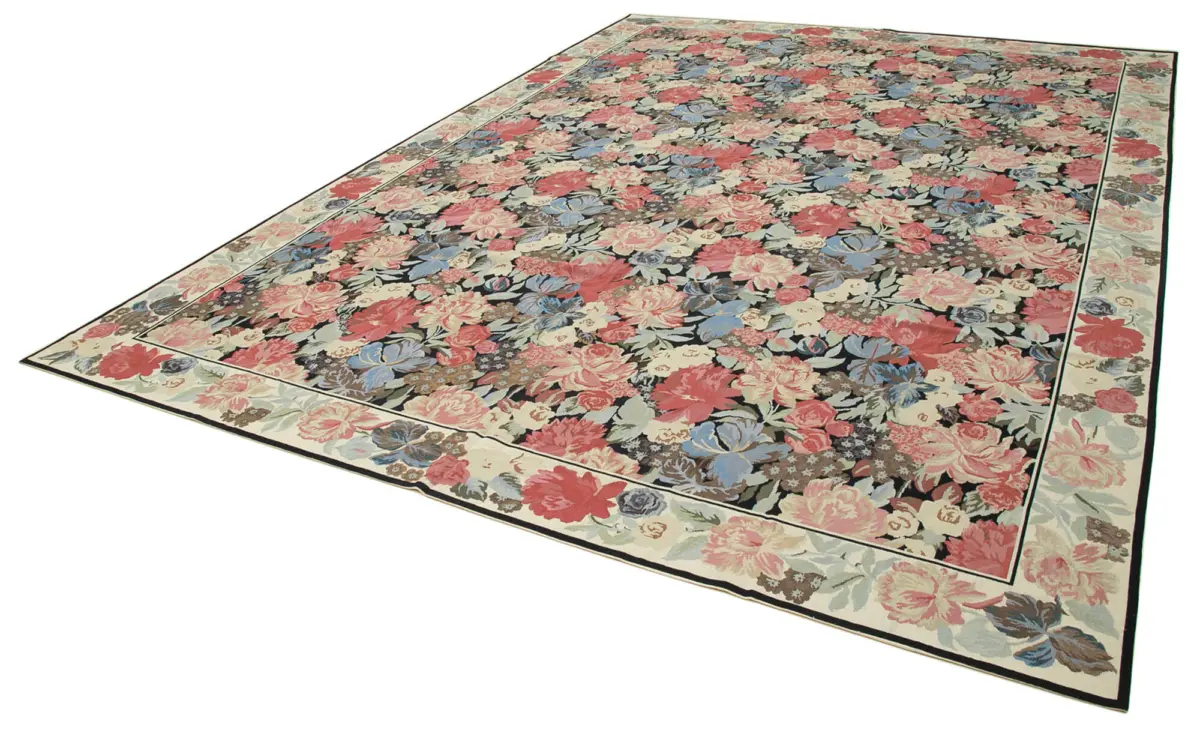 Needlepoint Bej Pamuk Üzerine Yün El Dokuma Halı-304x423 - Görsel 3