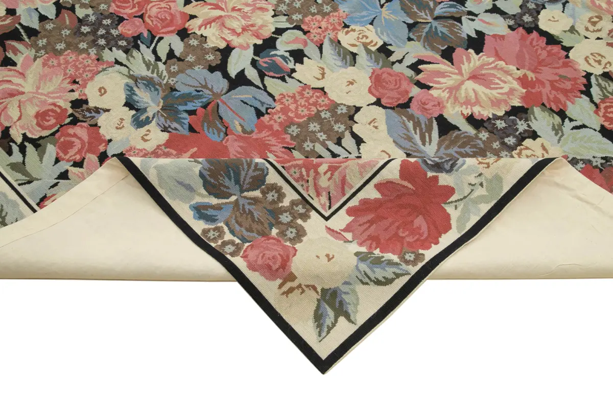 Needlepoint Bej Pamuk Üzerine Yün El Dokuma Halı-304x423 - Görsel 6